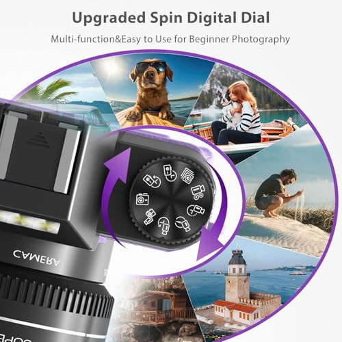 Fotografiya uchun raqamli kamera, 4K 48MP Vlogging kamerasi YouTube uchun WiFi bilan, 3 dyuymli 180 graduslik aylanuvchi ekran, 16X raqamli zum, 52 mm keng burchak va makro obyektiv, 32GB TF karta va 2 batareya (binafsha) - 5