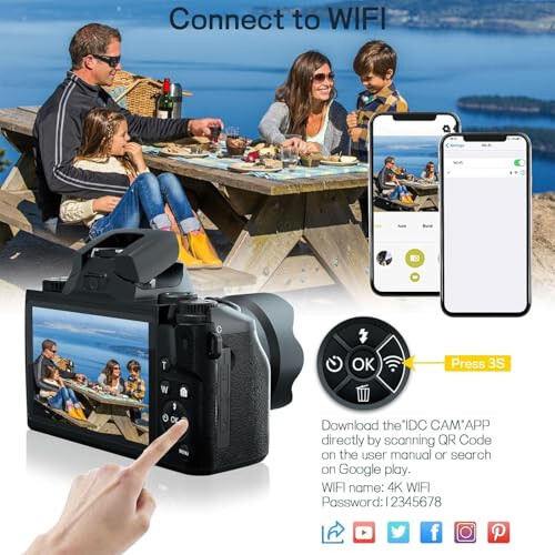 Fotografiya uchun raqamli kameralar, NIKICAM 4K 64MP WiFi Vlogging kamerasi YouTube uchun ikkita kamera bilan, 4” sensorli ekranli ixcham kamera flesh bilan, 32GB SD karta, linza qalpoqchasi va 3000mAH batareya - Qora - 4