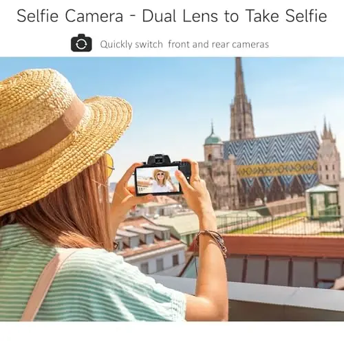 Fotografiya uchun raqamli kameralar, YouTube uchun 8K 64MP Vlogging kamerasi 4 dyuymli sensorli ekran, LED to'ldiruvchi yorug'likli ikki tomonlama old/orqa kameralar, 3000mAh batareya, ob'ektiv qalpoqchasi, issiq oyoq va 32GB TF karta - 5