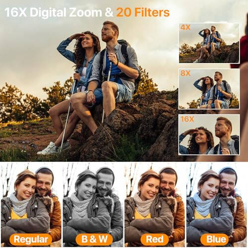 Fotosuratga olish uchun 4K raqamli kamera Avtomatik fokuslash YouTube videosi uchun Vlogging kamerasi 3'' 180° buruvchi ekranli 16X Anti-zilzila 4K kamera Kompakt kameralar SD karta, chaqmoq, 2 batareya va batareya zaryadlovchi bilan - 5