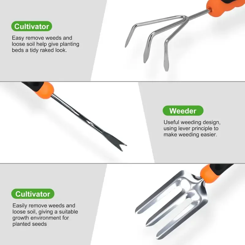 FOUKUS Bog'dorchilik asboblari to'plami, zanglamaydigan po'latdan yasalgan og'ir yuk ko'taruvchi bog'dorchilik asboblari to'plami, sirpanmaydigan kauchuk tutqich, saqlash uchun sumka, tashqi qo'l asboblari, ideal bog'dorchilik asboblari to'plami sovg'alari - 3