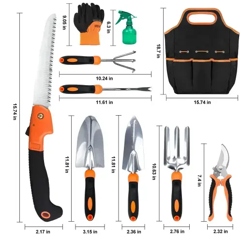 FOUKUS Garden Tool Set, Stainless Steel Heavy Duty Gardening Tool Set, with Non-Slip Rubber Grip, Storage Tote Bag, Outdoor Hand Tools, Ideal Garden Tool Kit Gifts - FOUKUS (1)