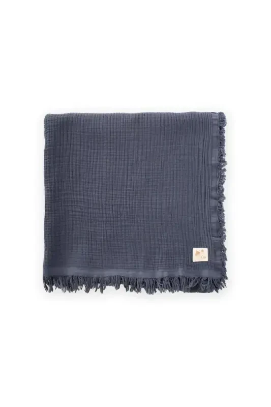 Four Layer Tassel Blanket 80X120 Cm Anthracite-ANTHRACITE - 1
