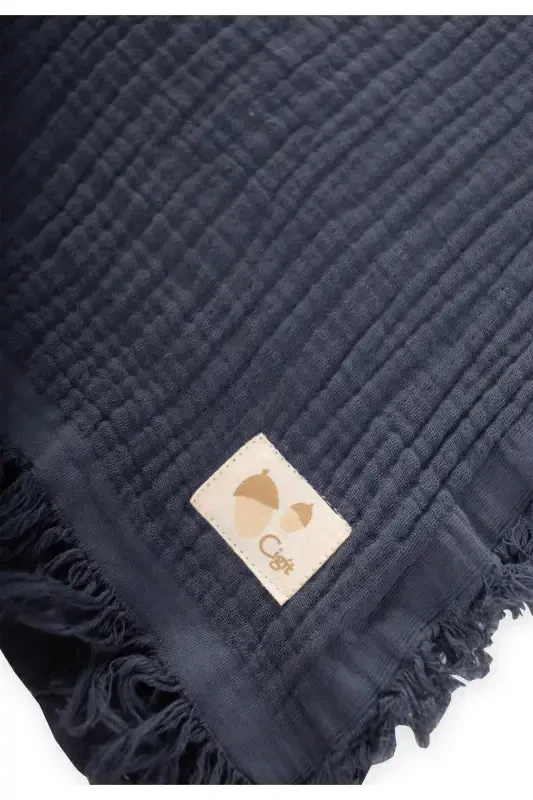 Four Layer Tassel Blanket 80X120 Cm Anthracite-ANTHRACITE - 3