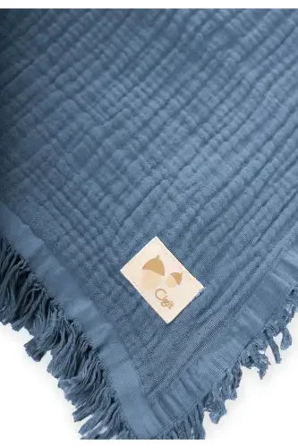 Four-Layer Tassel Blanket 80X120 Cm Indigo Blue-INDIGO BLUE - 3