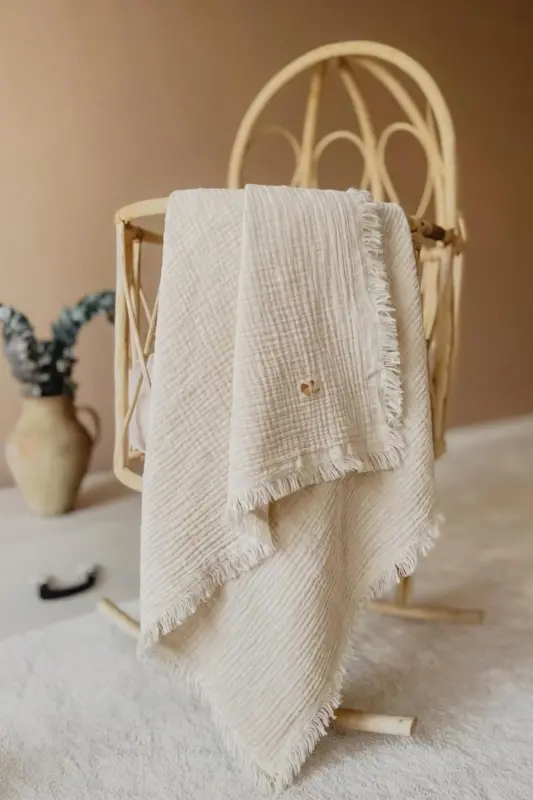 Four Layer Tassel Muslin Blanket 80x120 Cm Natur - 1