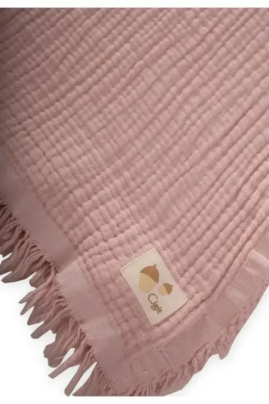 Four Layer Tasseled Blanket 80X120 Cm Powder Pink-POWDER PINK - 3