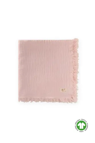 Four-Layer Tasseled Organic Muslin Blanket 80X120 Cm Powder Pink - POWDER PINK - CIGIT (1)
