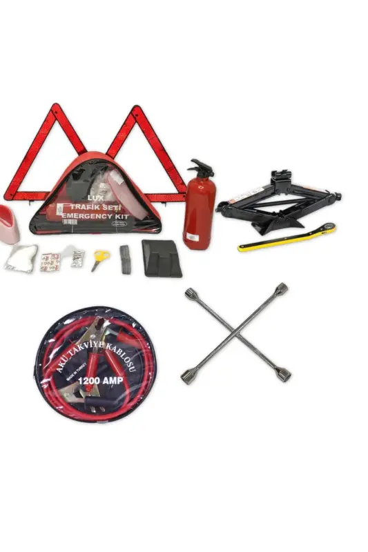 Four-Piece Roadside Assistance Kit + Bagged Battery Booster Cable + Jack + Lug Wrench - 1