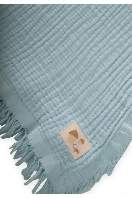 Four-Ply Tasseled Blanket 80X120 Cm Mint Green-MINT GREEN - 3