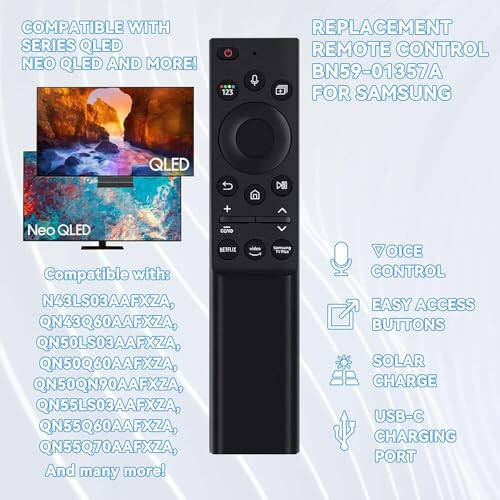 Fourmor Original Voice Remote Control - BN59-01357A Solar Charging for Samsung 2021 and 2022 and 2023 Smart TVs. Also Bn59-01358F Full Function Replacement - 5