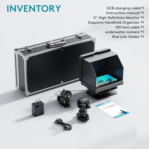 Fourq Su Osti Baliq Ovlash Kamerasi, Baliq Ovlash Kamerasi Muz, 5 dyuym Yuqori Aniqlik, Yuqori Yorqinlik, LCD Displey, 10000mah Li-Batareya, 100 fut Kabel va suv osti tadqiqoti uchun 4 dona Ir chiroqlari Muz Baliq Ovi - 5
