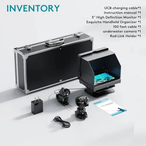 Fourq Su Osti Baliq Ovlash Kamerasi, Baliq Ovlash Kamerasi Muz, 5 dyuym Yuqori Aniqlik, Yuqori Yorqinlik, LCD Displey, 10000mah Li-Batareya, 100 fut Kabel va suv osti tadqiqoti uchun 4 dona Ir chiroqlari Muz Baliq Ovi - 5