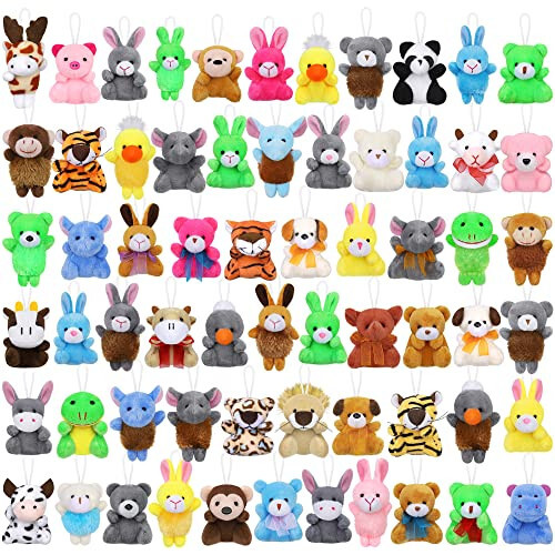 Fovths 64 Pieces Mini Plush Animals Toys Set Cute Small Stuffed Animal Keychain Jungle Animal Decor Goodie Bag Basket Fillers for Birthday Christmas Party - Fovths