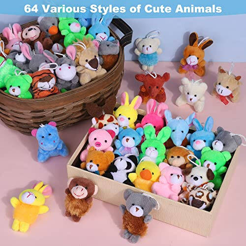 Fovths 64 Pieces Mini Plush Animals Toys Set Cute Small Stuffed Animal Keychain Jungle Animal Decor Goodie Bag Basket Fillers for Birthday Christmas Party - 4