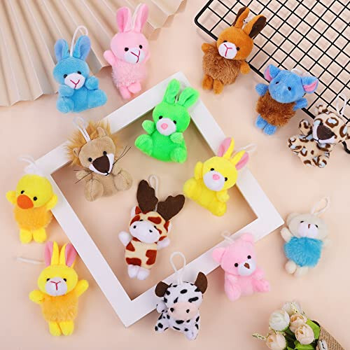 Fovths 64 Pieces Mini Plush Animals Toys Set Cute Small Stuffed Animal Keychain Jungle Animal Decor Goodie Bag Basket Fillers for Birthday Christmas Party - 5