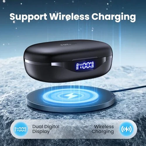 FOYCOY Беспроводные наушники Bluetooth-наушники 90 часов времени воспроизведения Наушники IPX7 Водонепроницаемые спортивные наушники Беспроводной зарядный чехол Заушные наушники-крючки Наушники - 5