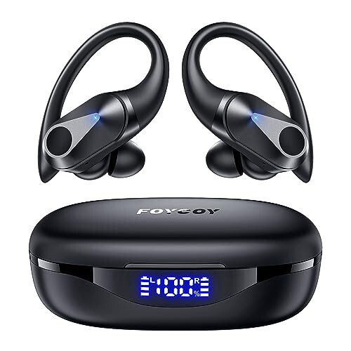 FOYCOY Wireless Earbuds Bluetooth Headphones 90Hrs Playtime Ear Buds IPX7 Waterproof Sports Earphones Wireless Charging Case Over-Ear Earhooks Headest - FOYCOY