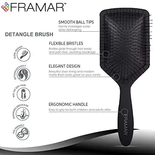 FRAMAR Black Paddle Hair Brush For Women – Wet Paddle Brush Detangler For Thick Hair Brushes For Women, Hairbrush – Reduces Breakage - 3