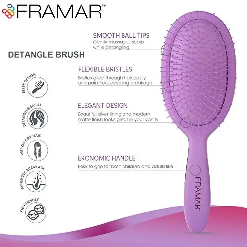 Framar Detangling Brush for Curly Hair – Hair Brushes for Women, Wet Hairbrush For Women, Hairbrushes, Purple Hair Brush Detangler, Reduces Breakage, Frizz and Static – Purple - FRAMAR (1)