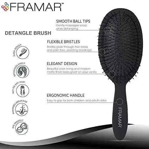 Framar Detangling Brush for Curly Hair – Hair Brushes for Women Detangler, Wet Detangler Hair Brush Wet, Wet Hairbrush For Women, Hairbrushes, Wet Hair Brush Detangler – Reduces Hair Breakage Black - FRAMAR (1)