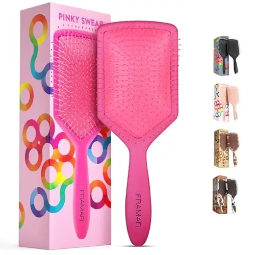 FRAMAR Paddle Hair Brush For Women – Wet Paddle Brush For Thick Hair, Wet Hair Brushes For Women, Pink Hair Brush Detangler – Reduces Breakage - 1