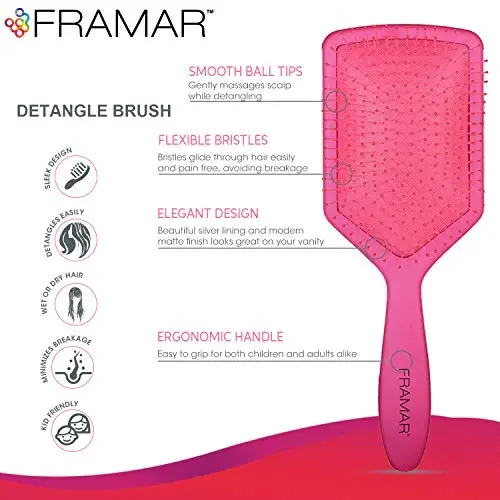 FRAMAR Paddle Hair Brush For Women – Wet Paddle Brush For Thick Hair, Wet Hair Brushes For Women, Pink Hair Brush Detangler – Reduces Breakage - 2