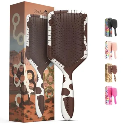 FRAMAR Paddle Hair Brush Detangler, Detangling Hairbrush For Women, Wet Hair Brush For Girls, Hair Detangler Brush, Wet Hairbrush, Hairbrushes, Girls Hairbrush Detangler, Reduces Frizz – Cow Print - 1