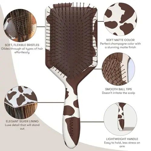 FRAMAR Paddle Hair Brush Detangler, Detangling Hairbrush For Women, Wet Hair Brush For Girls, Hair Detangler Brush, Wet Hairbrush, Hairbrushes, Girls Hairbrush Detangler, Reduces Frizz – Cow Print - 6