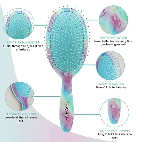 FRAMAR Purple Hair Brush Detangler, Detangling Hairbrush For Women, Wet Hair Brush For Girls, Hair Detangler Brush, Wet Hairbrush, Hairbrushes, Girls Hairbrush Detangler, Reduces Frizz – Tie Dye - 5
