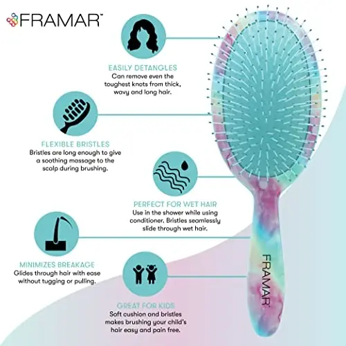 FRAMAR Purple Hair Brush Detangler, Detangling Hairbrush For Women, Wet Hair Brush For Girls, Hair Detangler Brush, Wet Hairbrush, Hairbrushes, Girls Hairbrush Detangler, Reduces Frizz – Tie Dye - 3