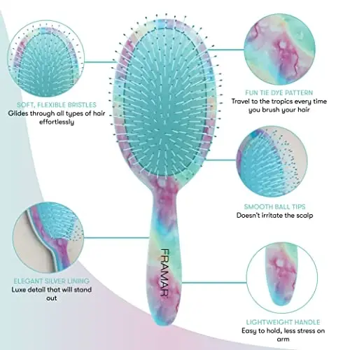 FRAMAR Purple Hair Brush Detangler, Detangling Hairbrush For Women, Wet Hair Brush For Girls, Hair Detangler Brush, Wet Hairbrush, Hairbrushes, Girls Hairbrush Detangler, Reduces Frizz – Tie Dye - 5