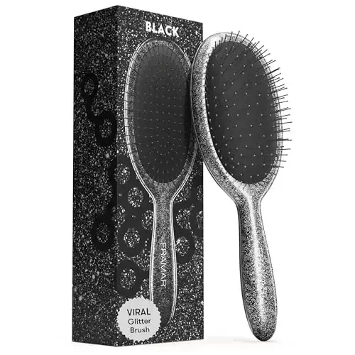 FRAMAR Glitter Hair Brush Detangler, Detangling Hairbrush For Women, Wet Hair Brush For Girls, Hair Detangler Brush, Wet Hairbrush, Hairbrushes, Girls Hairbrush Detangler, Reduces Frizz - Black 