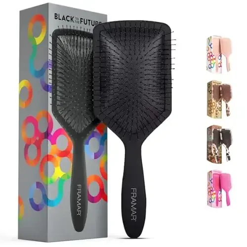 FRAMAR Black Paddle Hair Brush For Women – Wet Paddle Brush Detangler For Thick Hair Brushes For Women, Hairbrush – Reduces Breakage - FRAMAR