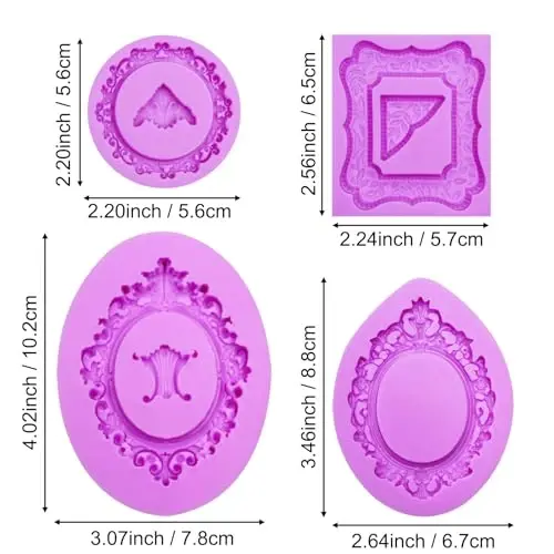 Frame Silicone Mold, 4 Pcs Picture Frame Molds for Chocolate Vintage Baroque Photo Frame Molds for Cake Decorating Cupcake Topper Candy Polymer Clay - 2