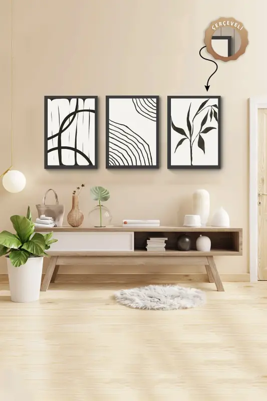 Framed Picture Wooden Picture Set of 3 Bohemian Picture Bedroom Picture Living Room Picture Kitchen Picture-Black - 1