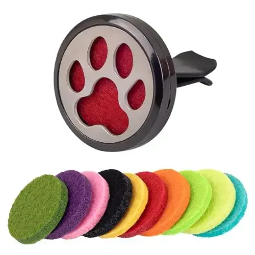 Framendino, 1 Pack Dog Paw Print Essential Car Oil Diffuser with 10 Felt Refill Pads Aromatherapy AIR Freshener Vent Clip Lockets for Men Women Gifts Black - FRAMENDINO