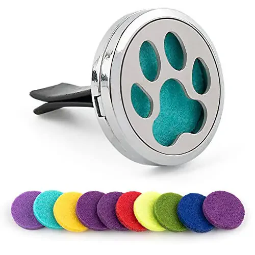 Framendino, 1 Pack Dog Paw Print Essential Oil Diffuser Aromatherapy Car Diffuser Vent Clip Stainless Steel Air Freshener Lockets for Men Women Gifts Silver - 2
