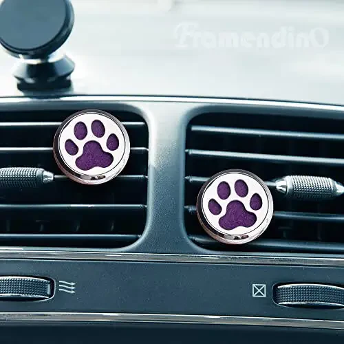Framendino, 1 Pack Dog Paw Print Essential Oil Diffuser Aromatherapy Car Diffuser Vent Clip Stainless Steel Air Freshener Lockets for Men Women Gifts Silver - 3