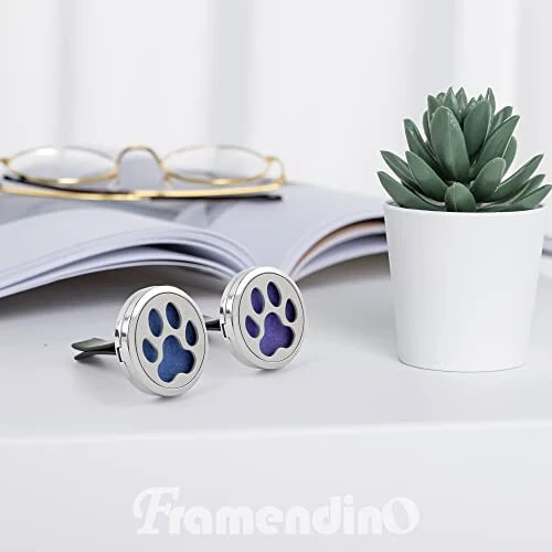 Framendino, 1 Pack Dog Paw Print Essential Oil Diffuser Aromatherapy Car Diffuser Vent Clip Stainless Steel Air Freshener Lockets for Men Women Gifts Silver - 4