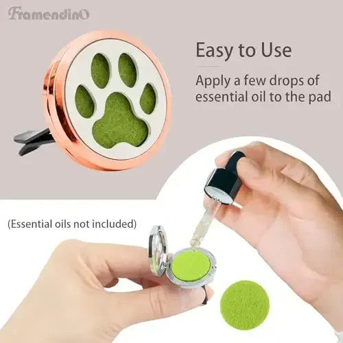 Framendino, 1 Pack Dog Paw Print Essential Car Oil Diffuser with 10 Felt Refill Pads Aromatherapy AIR Freshener Vent Clip Lockets for Men Women Gifts - 6