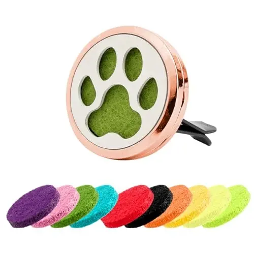 Framendino, 1 Pack Dog Paw Print Essential Car Oil Diffuser with 10 Felt Refill Pads Aromatherapy AIR Freshener Vent Clip Lockets for Men Women Gifts - 1