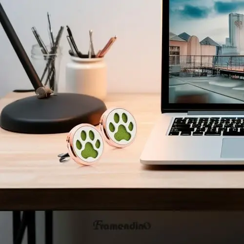 Framendino, 1 Pack Dog Paw Print Essential Car Oil Diffuser with 10 Felt Refill Pads Aromatherapy AIR Freshener Vent Clip Lockets for Men Women Gifts - 4