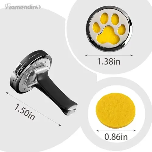 Framendino, 1 Pack Dog Paw Print Essential Car Oil Diffuser with 10 Felt Refill Pads Aromatherapy AIR Freshener Vent Clip Lockets for Men Women Gifts Black - 2