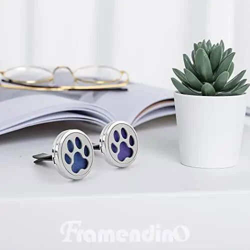 Framendino, 1 Pack Dog Paw Print Essential Car Oil Diffuser Aromatherapy Vent Clip Stainless Steel Air Freshener Lockets for Men Women Gifts Silver - 4