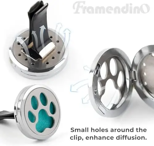 Framendino, 2 Pack Dog Paw Print Locket for Essential Oil Diffuser with 20 Felt Refill Pads - 3