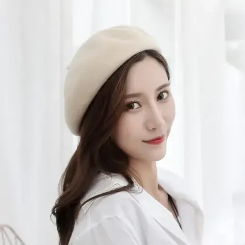 Французская беретка из шерсти, классическая женская шляпа, фетровая шляпа художника, однотонная, эластичная шапка-бини. - 7