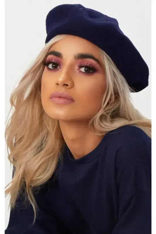 Французский Художник Австралийская Шерстяная Фетровая Берета Темно-синий-Темно-синий - 1