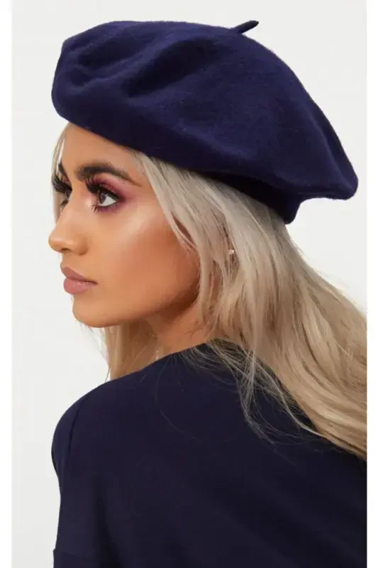 Французский Художник Австралийская Шерстяная Фетровая Берета Темно-синий-Темно-синий - 2