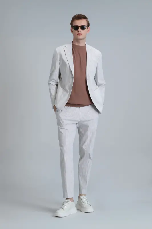 Frank Smart Erkak Chino Shim Slim Fit Bej-Bej - LUFIAN